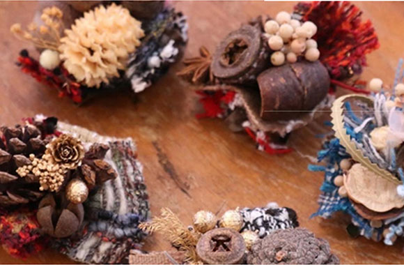 木の実とツイードのブローチづくり